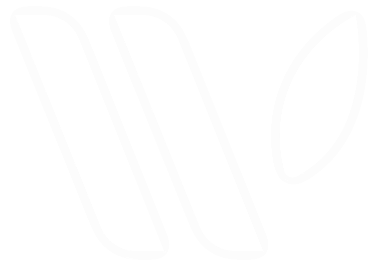 A stylized logo for a digital marketing agency features two thick, parallel, rounded white lines leaning to the right, with a white leaf shape on the top right. The black-outlined design keeps it sleek and professional on a transparent background.