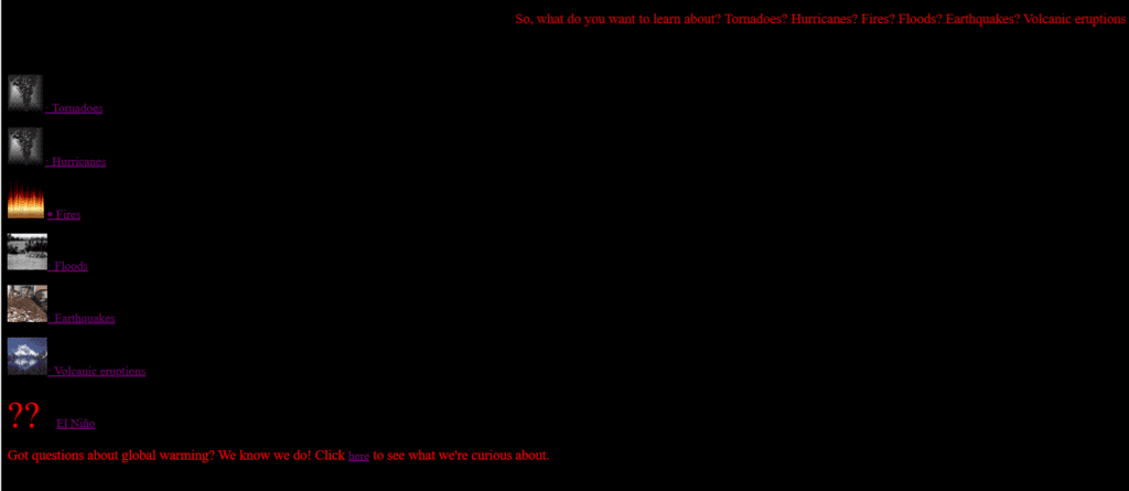 screenshot of a homemade website from the 1990s